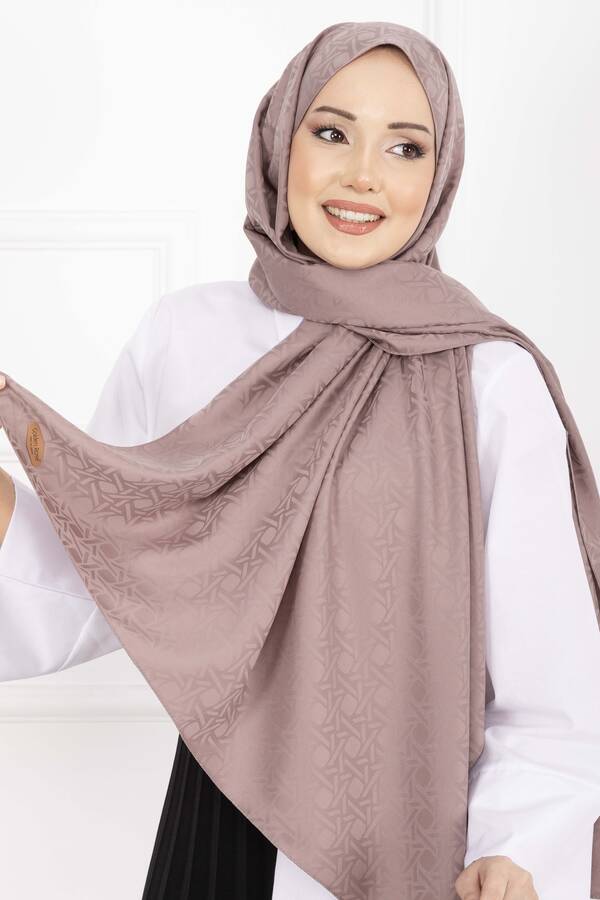 Ecn - İkonik Desen Jakar Şal Serisi Koyu Pudra
