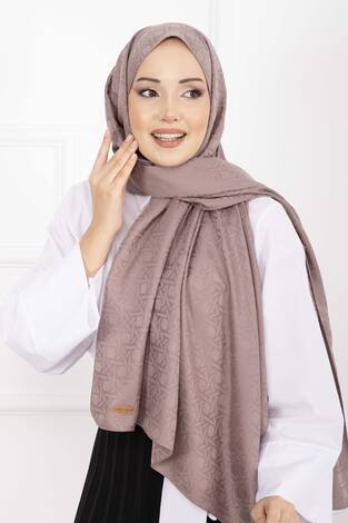 İkonik Desen Jakar Şal Serisi Koyu Pudra - Thumbnail