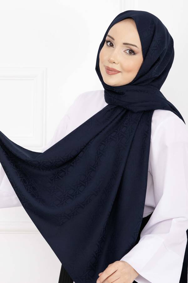 Ecn - İkonik Desen Jakar Şal Serisi Lacivert