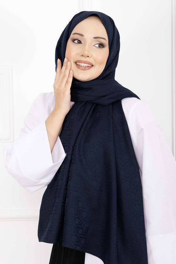 Ecn - İkonik Desen Jakar Şal Serisi Lacivert (1)