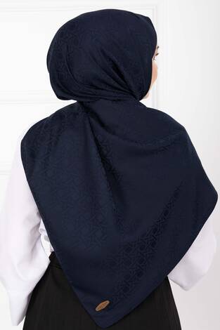 İkonik Desen Jakar Şal Serisi Lacivert - Thumbnail