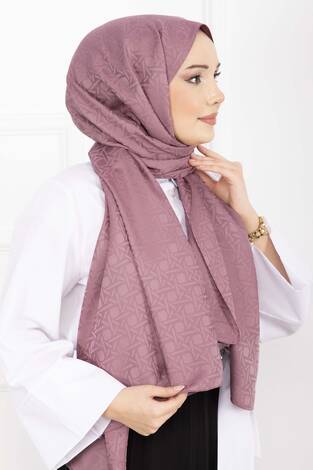 İkonik Desen Jakar Şal Serisi Pudra - Thumbnail