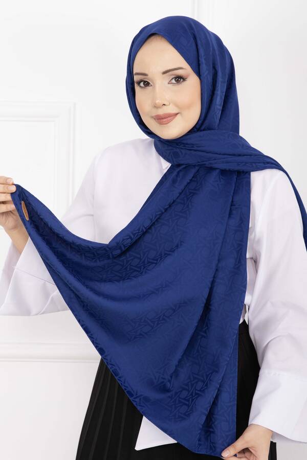 Ecn - İkonik Desen Jakar Şal Serisi Saks (1)