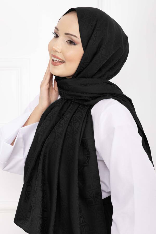 Ecn - İkonik Desen Jakar Şal Serisi Siyah (1)