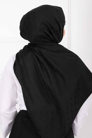 İkonik Desen Jakar Şal Serisi Siyah - Thumbnail