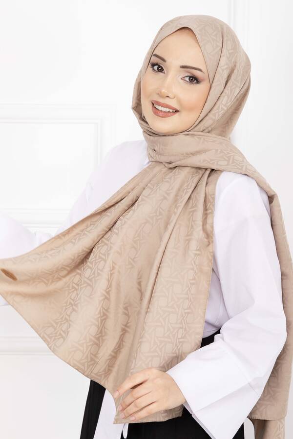 Ecn - İkonik Desen Jakar Şal Serisi Vizon (1)