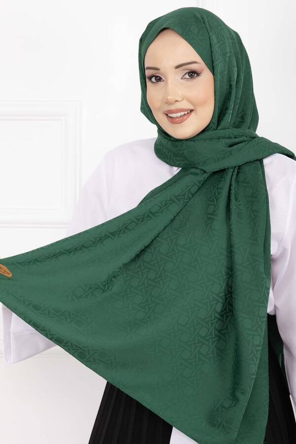Ecn - İkonik Desen Jakar Şal Serisi Zümrüt