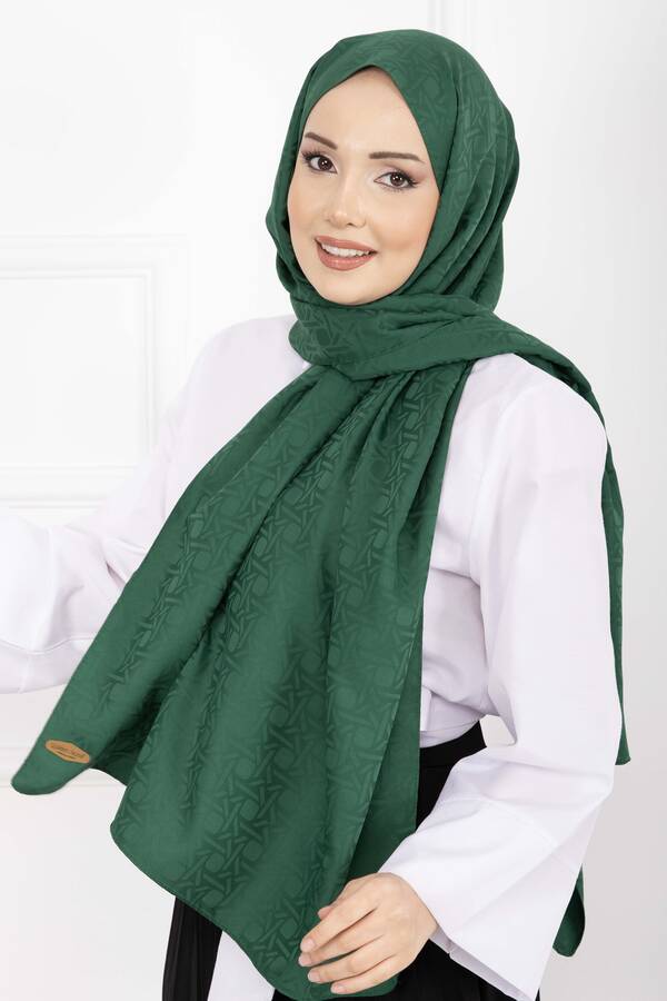 Ecn - İkonik Desen Jakar Şal Serisi Zümrüt (1)