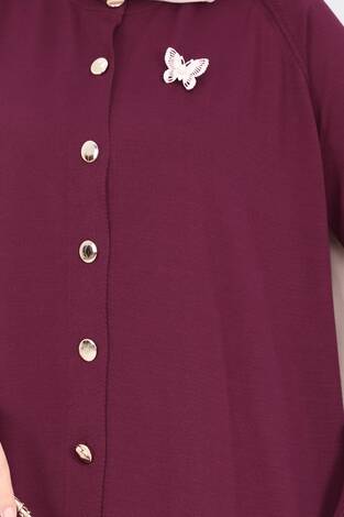 İnci Kelebek Broşlu Tesettür Triko Takım Bordo - Thumbnail