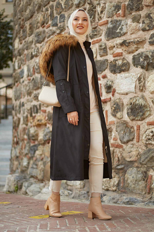 inner Fur Coat 4319-1 Black - Thumbnail
