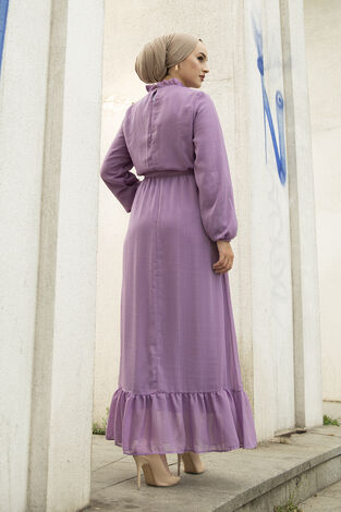 Işıltılı Tesettür Abiye Elbise 100MD-10218 Lila - Thumbnail