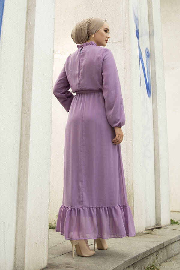 Işıltılı Tesettür Abiye Elbise 100MD-10218 Lila
