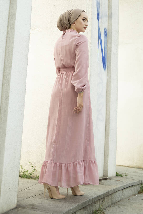 Işıltılı Tesettür Abiye Elbise 100MD-10218 Pembe