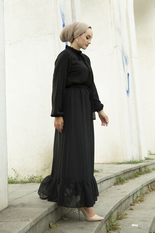 Işıltılı Abiye Elbise 100MD-10218 Siyah - Thumbnail