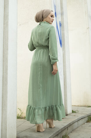 Işıltılı Tesettür Abiye Elbise 100MD-10218 Yeşil - Thumbnail