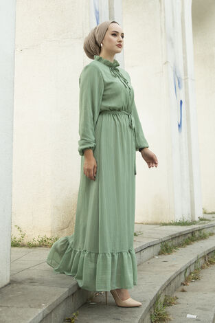 Işıltılı Tesettür Abiye Elbise 100MD-10218 Yeşil - Thumbnail