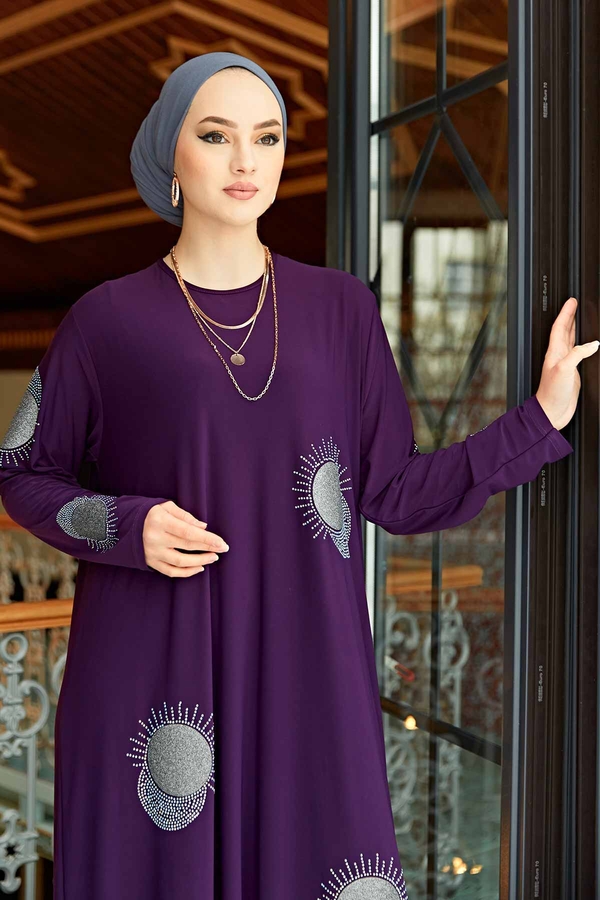 Eml - İşlemeli Sandy Elbise 590EML-12678 Mor (1)
