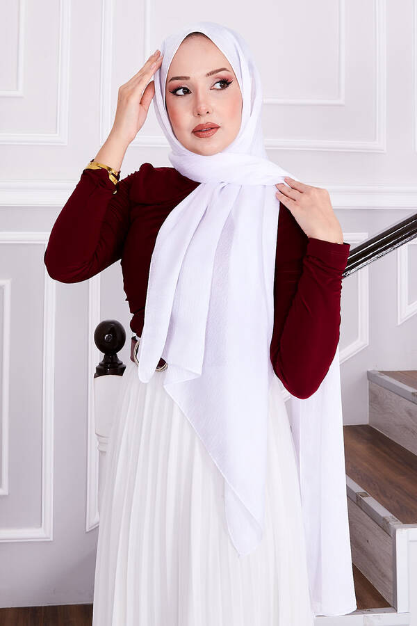 Jakar Cam Kırığı Desenli Şal Beyaz - 5