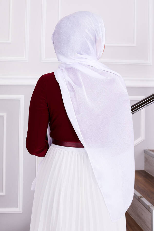 Jakar Cam Kırığı Desenli Şal Beyaz - 6