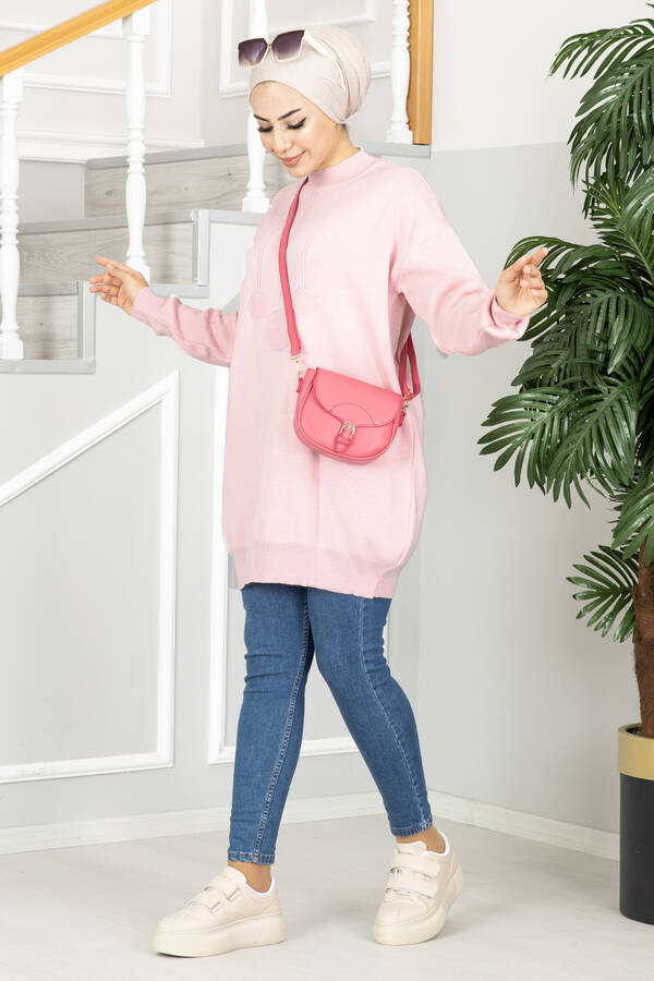 Kabartma Detaylı Tesettür Tunik Toz Pembe Kabartma Detaylı Tesettür Tunik Toz Pembe