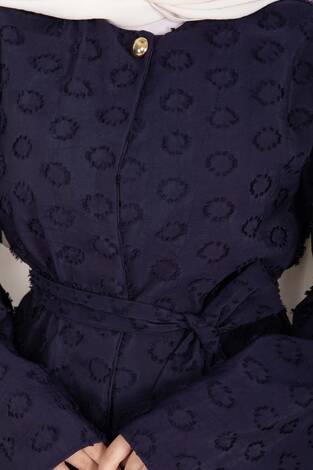 Kabartma Dokulu Kuşaklı Etek Takım Lacivert - Thumbnail