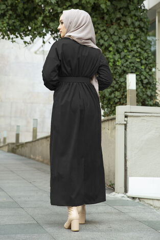 Kadife Fitilli Elbise 100MD10110 Siyah - Thumbnail