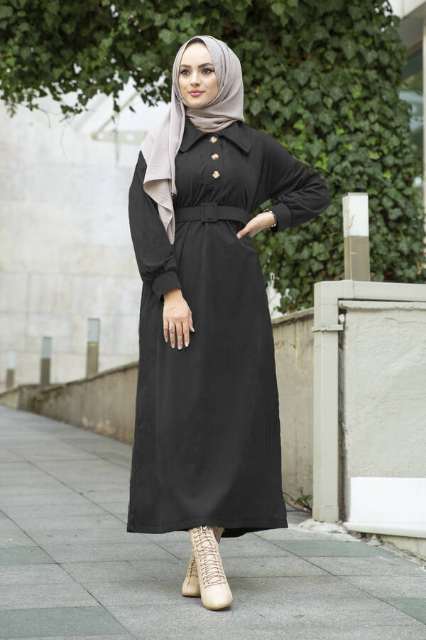 Kadife Fitilli Elbise 100MD10110 Siyah
