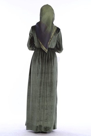 Kadife fularlı elbise 7785-08 - Thumbnail