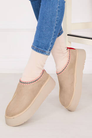 Kalın Taban Kürklü Mini Bot Bej - Thumbnail