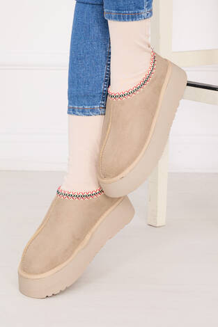 Kalın Taban Kürklü Mini Bot Bej - Thumbnail