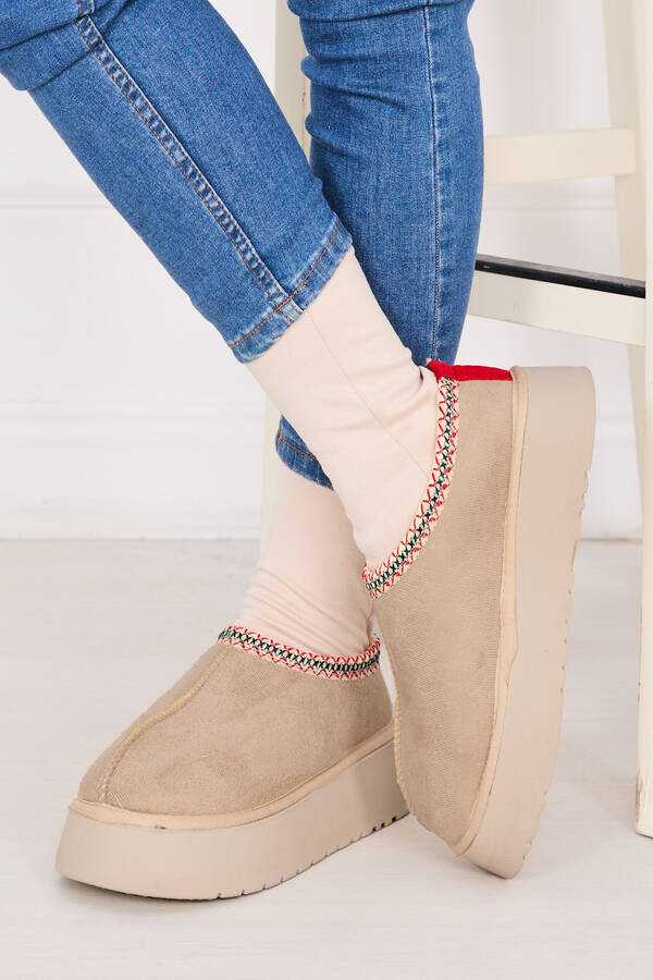 Srç - Kalın Taban Kürklü Mini Bot Bej