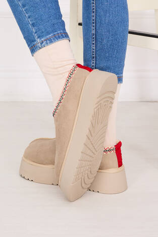 Kalın Taban Kürklü Mini Bot Bej - Thumbnail