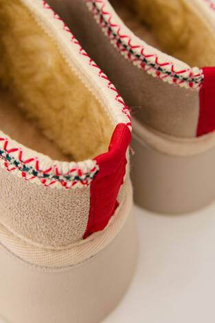 Kalın Taban Kürklü Mini Bot Bej - Thumbnail