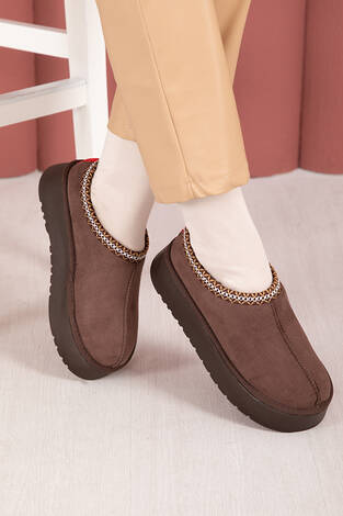 Kalın Taban Kürklü Mini Bot Kahve - Thumbnail