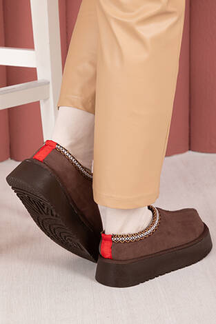 Kalın Taban Kürklü Mini Bot Kahve - Thumbnail