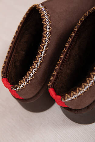 Kalın Taban Kürklü Mini Bot Kahve - Thumbnail