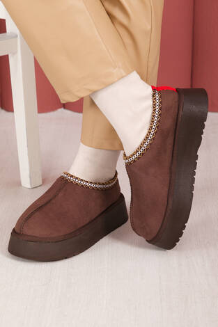 Kalın Taban Kürklü Mini Bot Kahve - Thumbnail