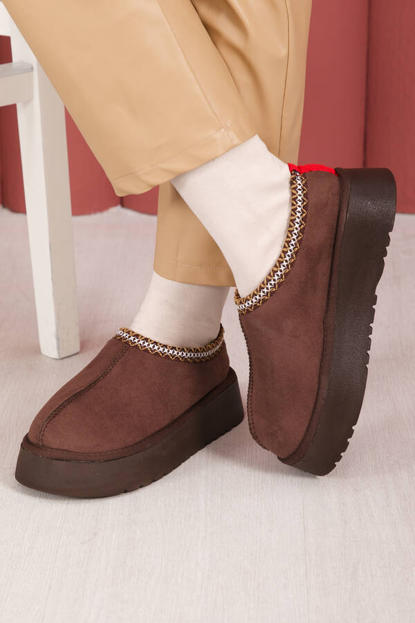 Kalın Taban Kürklü Mini Bot Kahve