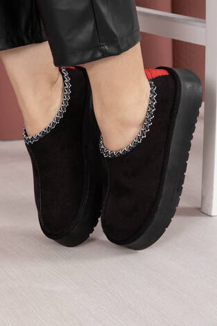 Kalın Taban Kürklü Mini Bot Siyah - Thumbnail