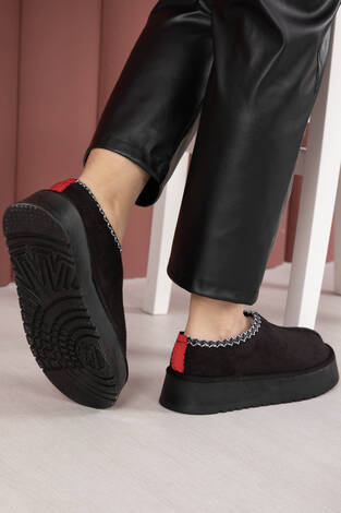 Kalın Taban Kürklü Mini Bot Siyah - Thumbnail