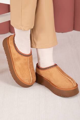 Kalın Taban Kürklü Mini Bot Taba - Thumbnail