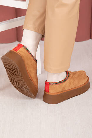 Kalın Taban Kürklü Mini Bot Taba - Thumbnail