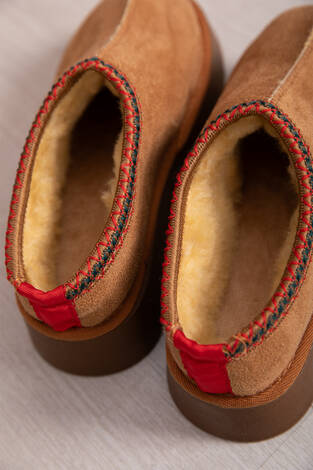 Kalın Taban Kürklü Mini Bot Taba - Thumbnail