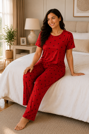 Kalpli Büyük Beden Pijama Takımı Kırmızı