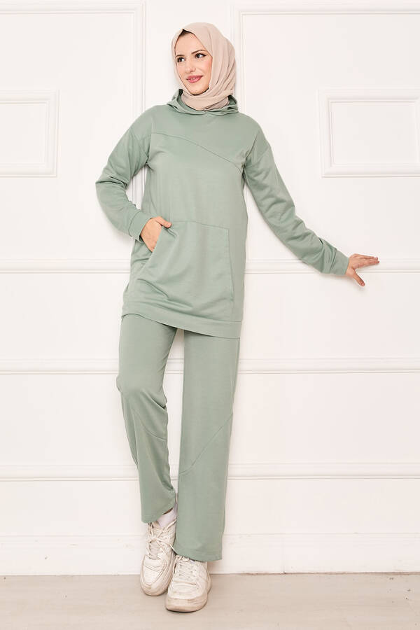 CVN - Kanguru Cep Ve Kapüşon Detaylı İkili Takım Mint (1)