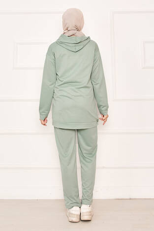Kanguru Cep Ve Kapüşon Detaylı İkili Takım Mint - Thumbnail