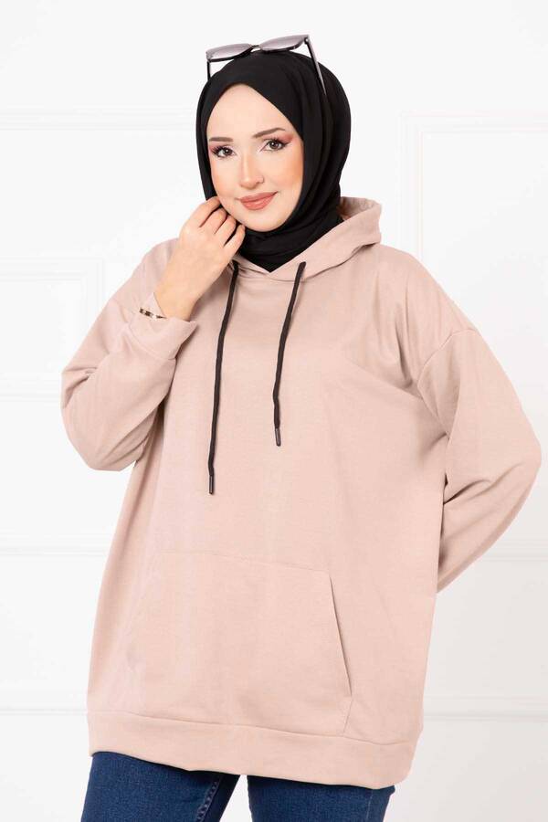 CVN - Kanguru Cepli Tesettür Sweatshirt Bej (1)