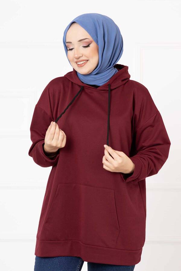 CVN - Kanguru Cepli Tesettür Sweatshirt Bordo (1)