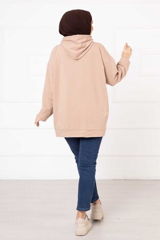 Kanguru Cepli Tesettür Sweatshirt Camel - Thumbnail