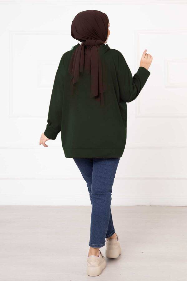Kanguru Cepli Tesettür Sweatshirt Haki - 3